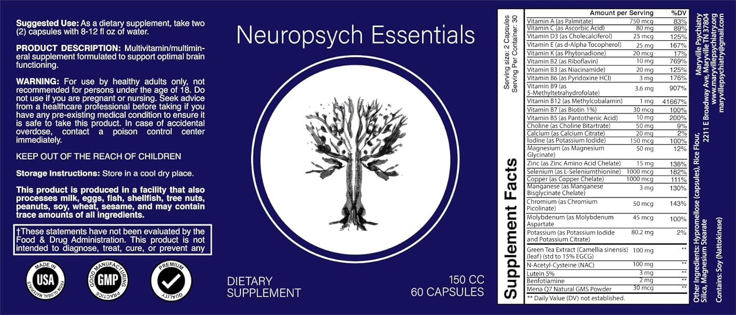 Dr. Justin Lapollo's Neuroprotective Brain Support Supplement, Enhances Cognitive Function with Multivitamin/Multimineral Formula, 60 Capsules