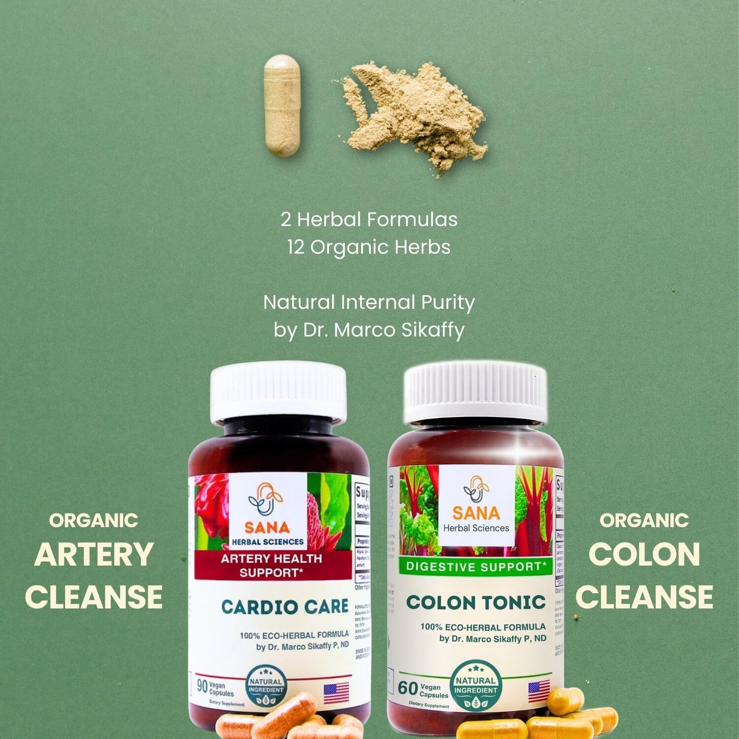 Dr. Marco Sikaffy's Sana Herbal Sciences 15-Day Detox for Artery Health & Digestive Support - Organic Colon Cleanse & Plaque Removal for Men & Women