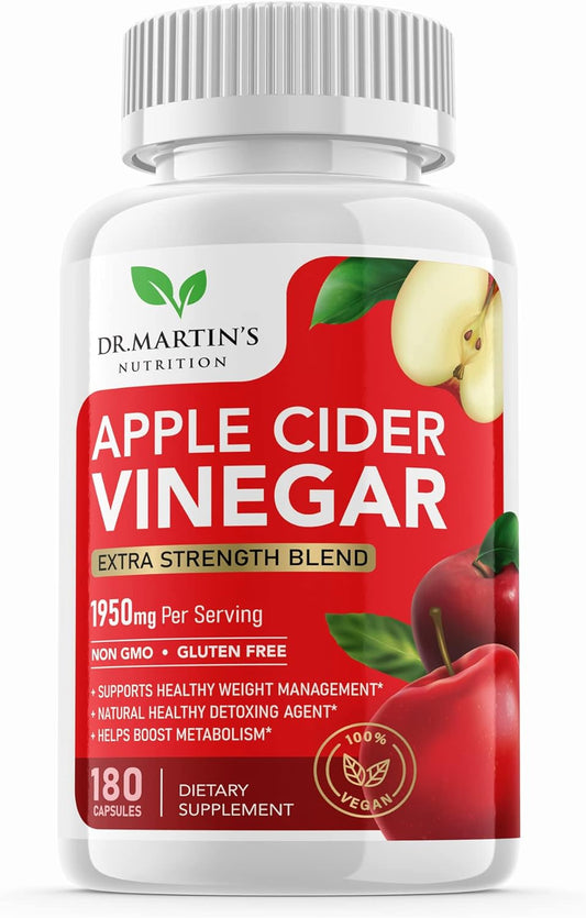 Dr. Martin's Nutrition 1950mg Apple Cider Vinegar Capsules for Healthy Metabolism & Digestion | 180 Pills, Non-GMO, Gluten Free - 100% Natural & Raw