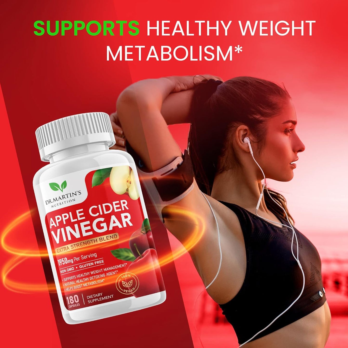 Dr. Martin's Nutrition 1950mg Apple Cider Vinegar Capsules for Healthy Metabolism & Digestion | 180 Pills, Non-GMO, Gluten Free - 100% Natural & Raw