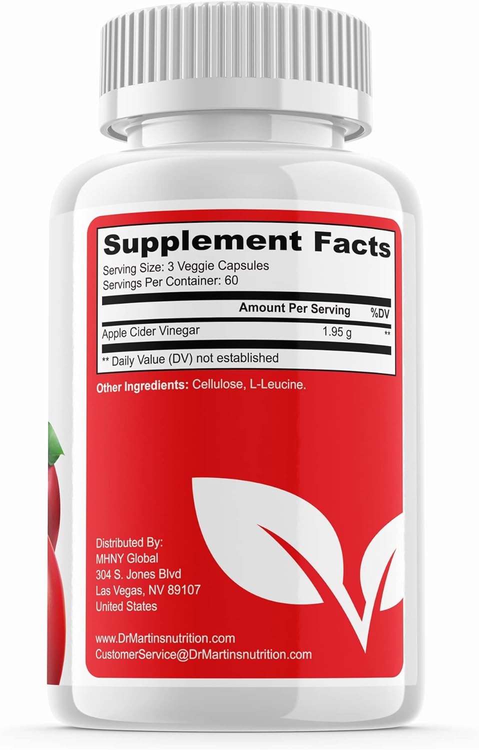 Dr. Martin's Nutrition 1950mg Apple Cider Vinegar Capsules for Healthy Metabolism & Digestion | 180 Pills, Non-GMO, Gluten Free - 100% Natural & Raw