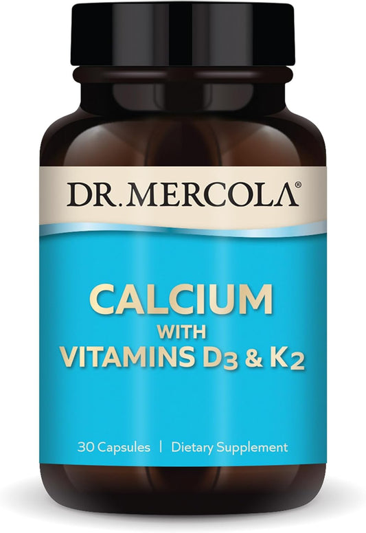 Dr. Mercola Calcium with Vitamins D3 & K2 Supplement for Bone and Organ Health - 30 Capsules, Non GMO