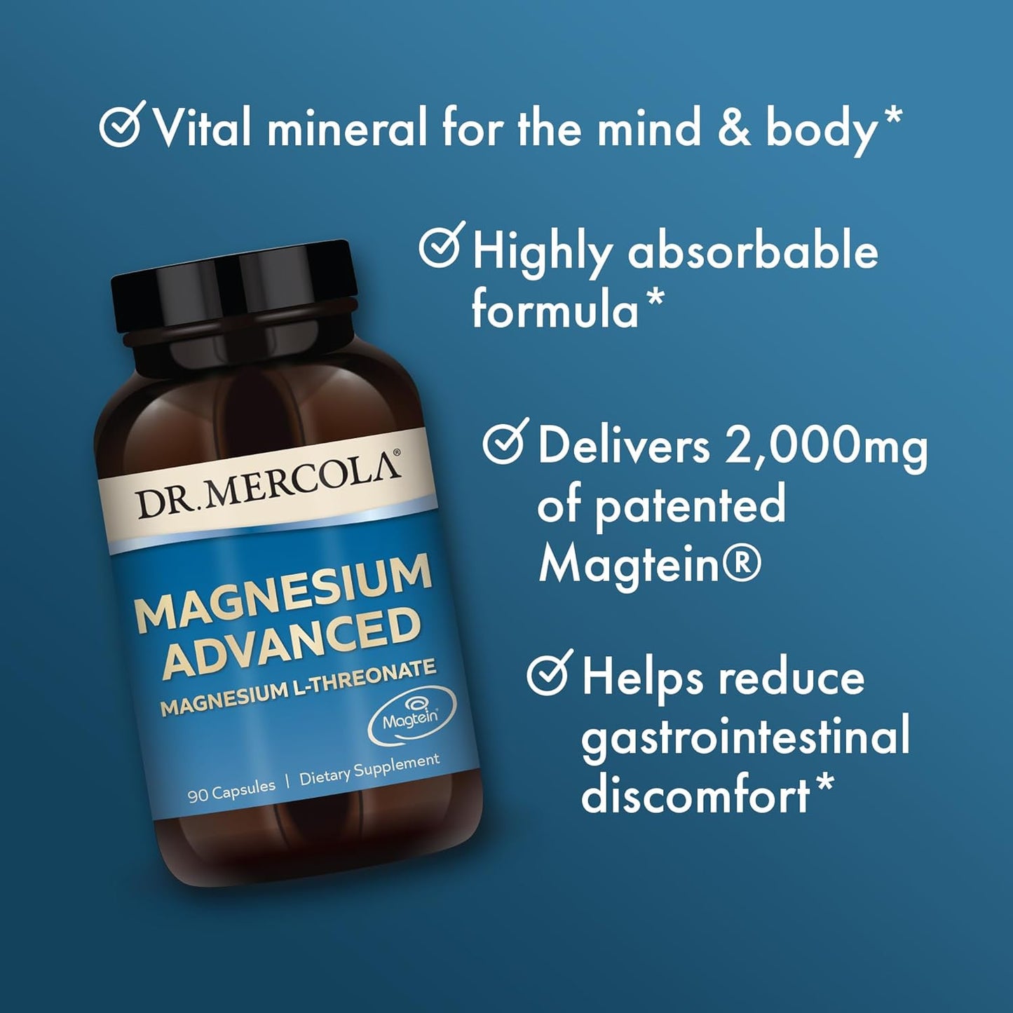 Dr. Mercola Magnesium Advanced: 90 Capsules, Non-GMO L-Threonate Supplement