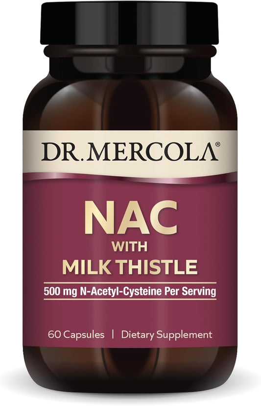 Dr. Mercola NAC with Milk Thistle - 30 Servings (60 Capsules) - 500mg N-Acetyl-Cysteine - Supports Detox - Non-GMO