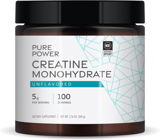 Dr. Mercola Pure Power Creatine Monohydrate - Unflavored, 17.6 oz (500g) - 100 Servings - Non-GMO - NSF Certified - 5g Per Serving