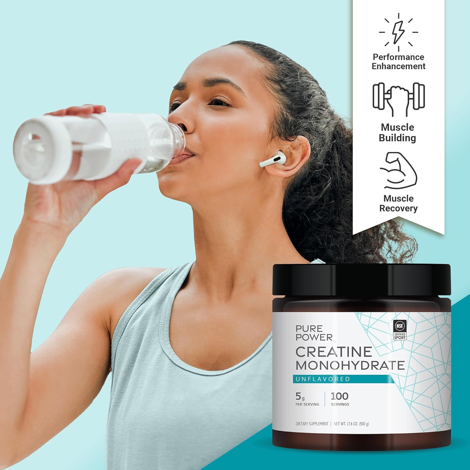 Dr. Mercola Pure Power Creatine Monohydrate - Unflavored, 17.6 oz (500g) - 100 Servings - Non-GMO - NSF Certified - 5g Per Serving