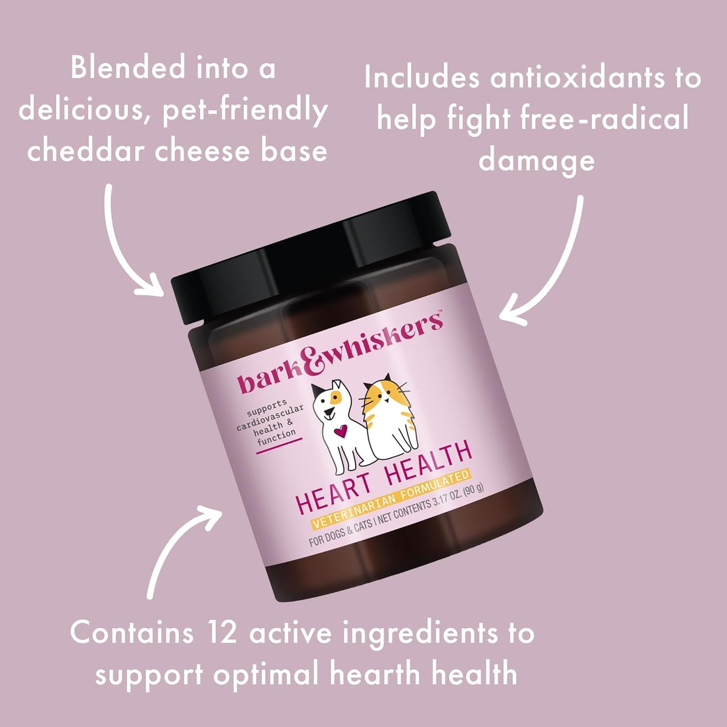 Dr. Mercola's Heart Health Supplement for Dogs & Cats, Cheddar Cheese Flavor, 90 Scoops, 3.17 oz, Supports Cardiovascular Function, Veterinarian Formulated
