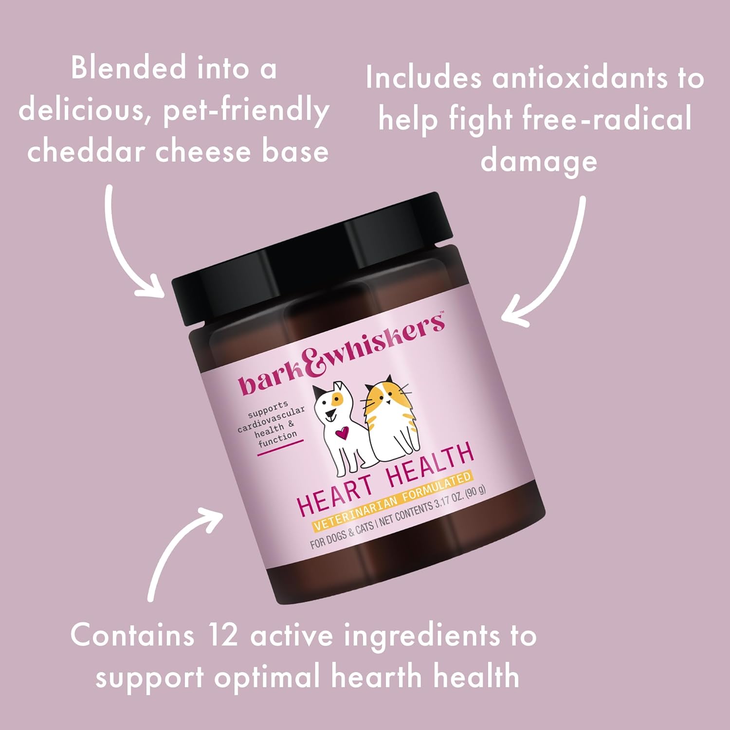 Dr. Mercola's Heart Health Supplement for Dogs & Cats, Cheddar Cheese Flavor, 90 Scoops, 3.17 oz, Supports Cardiovascular Function, Veterinarian Formulated