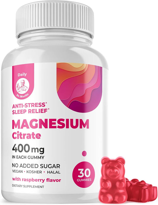 DR. MORITZ Raspberry Sugar-Free Magnesium Gummies - Non-GMO Calm Magnesium Supplement for Adults, 30 Count, 400mg