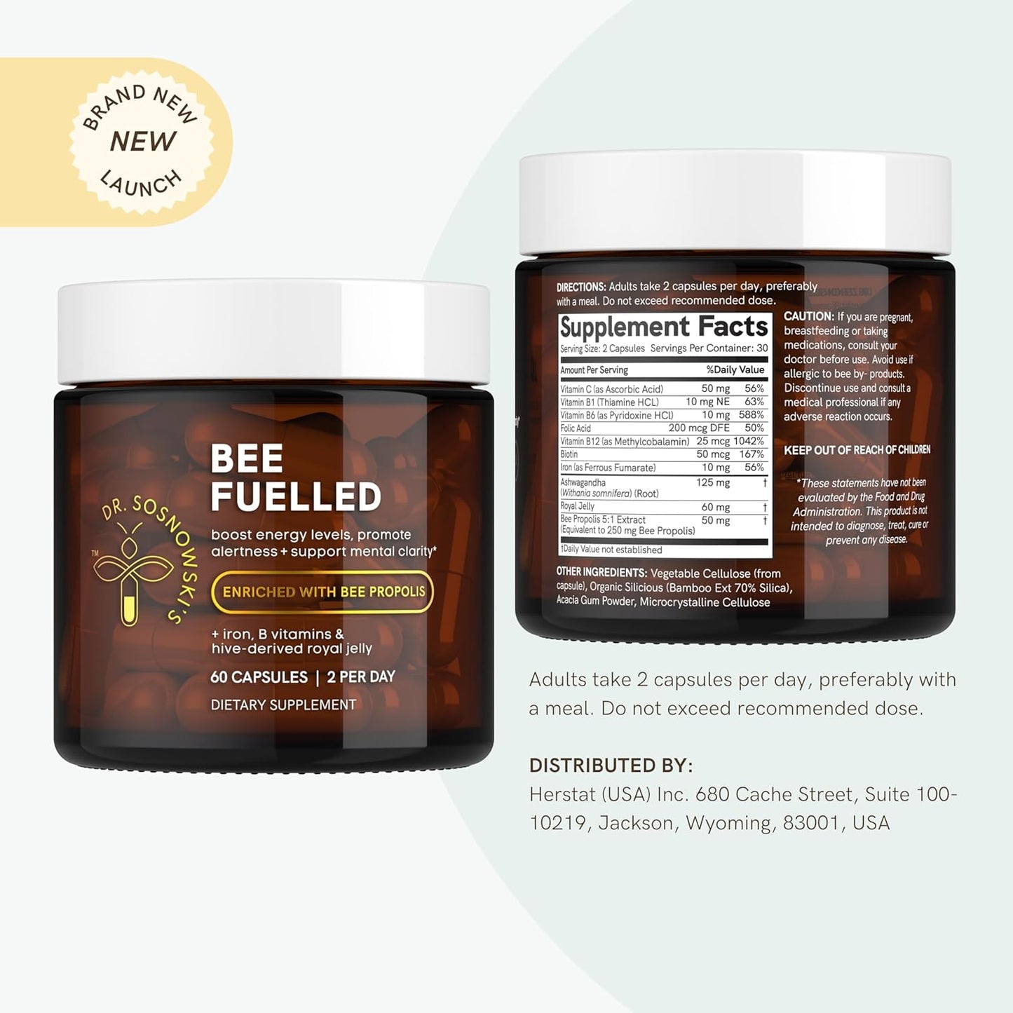 Dr. Sosnowski's Bee Fuelled Energy Supplement: Boost Mental & Physical Energy, 60 Vegetable Capsules