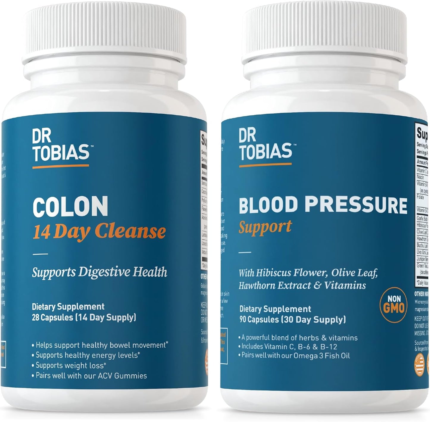 Dr. Tobias 14 Day Colon Cleanse with Blood Pressure Support - Fiber, Herbs, Probiotics - Hawthorn, Hibiscus - Gut & Circulatory Health