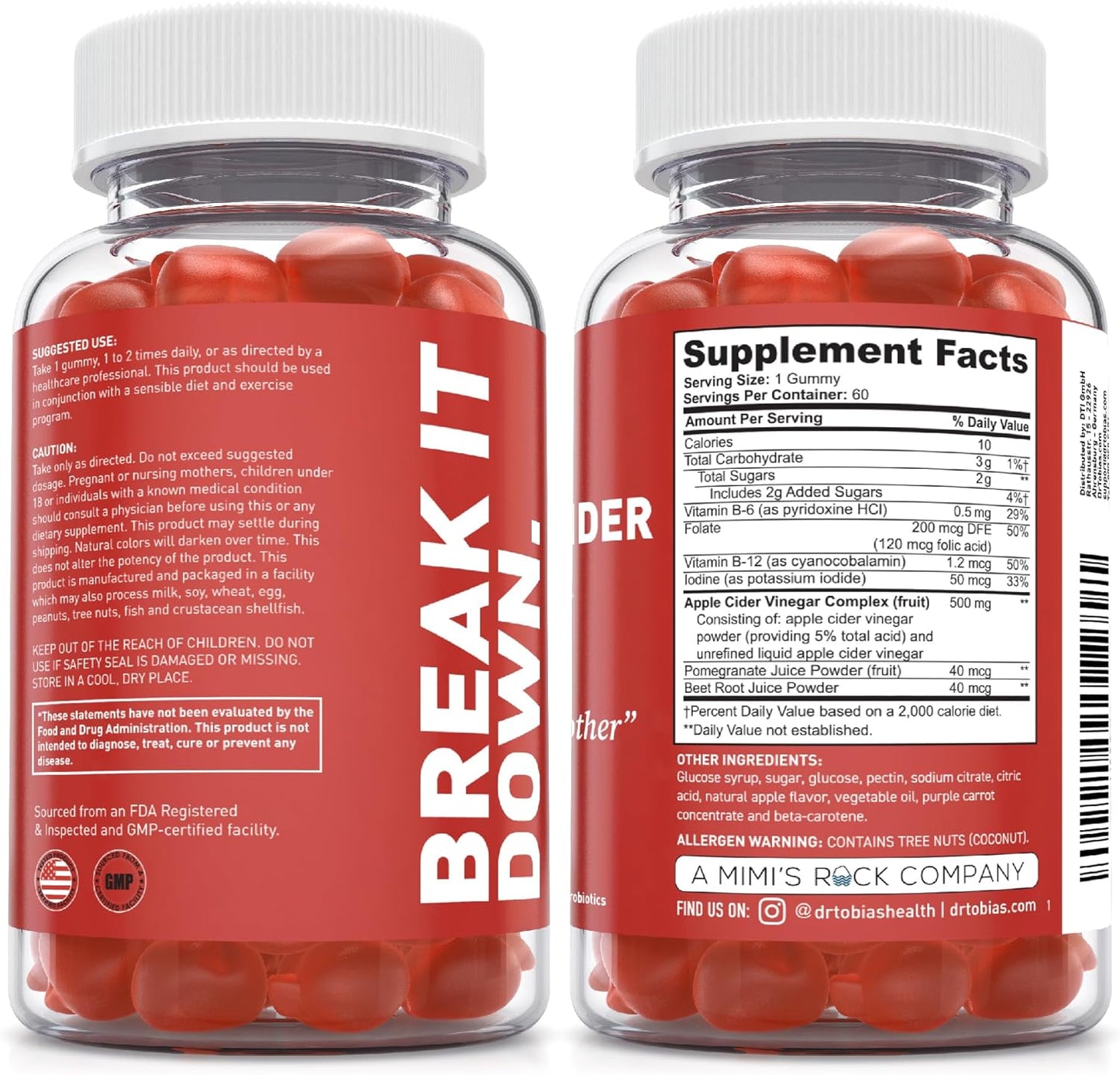 Dr. Tobias Adult Multivitamin & ACV Gummies for Energy, Immunity, Gut Health - 42 Fruits & Veggies, Probiotics, Folate, B12