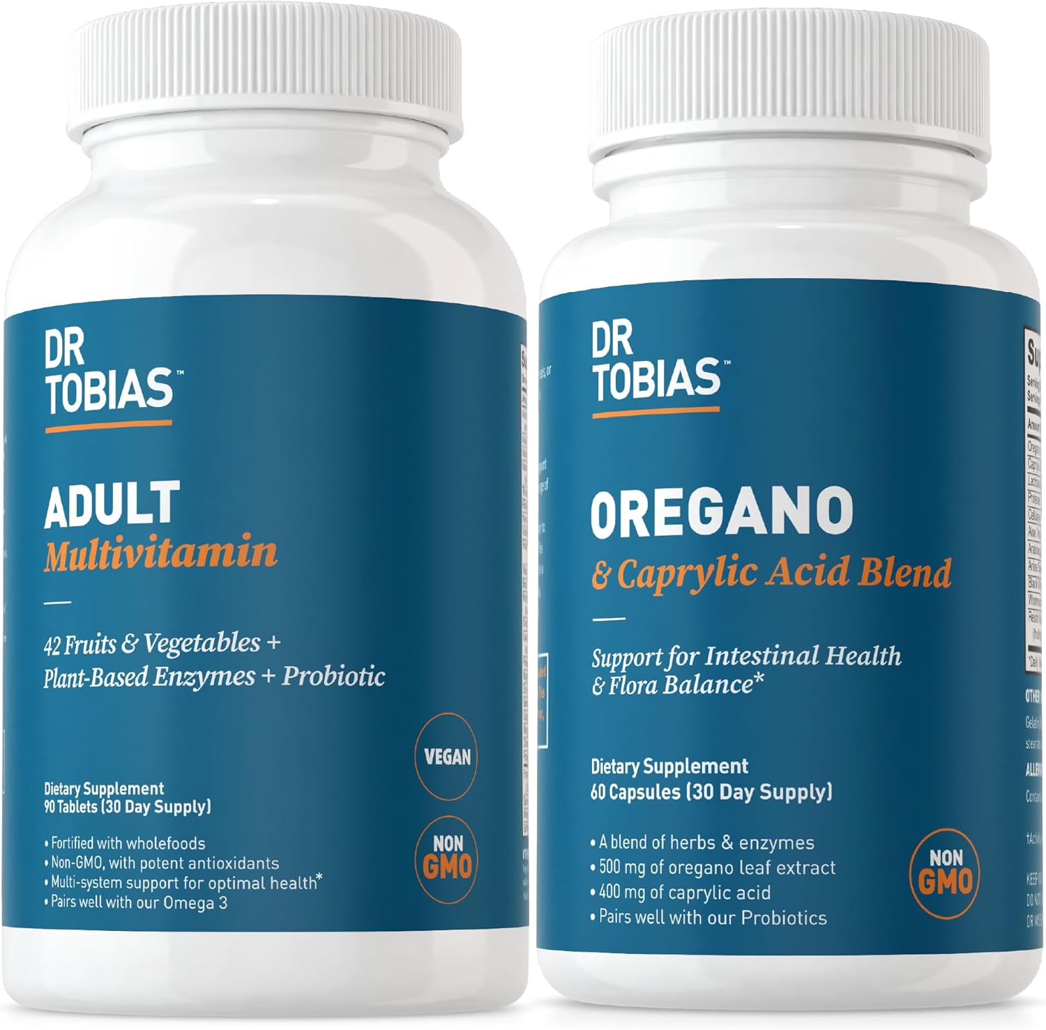 Dr. Tobias Adult Multivitamin with Oregano, Caprylic Acid, and Probiotics for Energy, Immune, and Intestinal Health