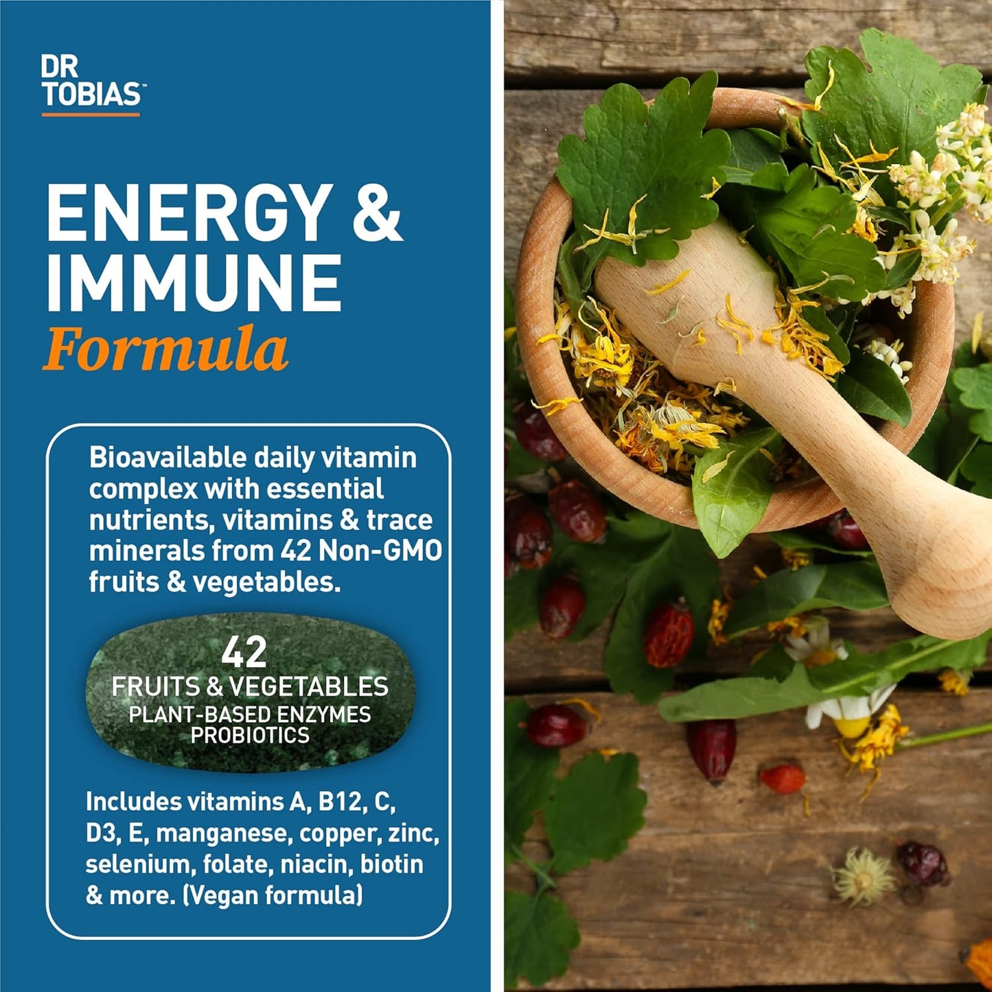 Dr. Tobias Adult Multivitamin with Oregano, Caprylic Acid, and Probiotics for Energy, Immune, and Intestinal Health