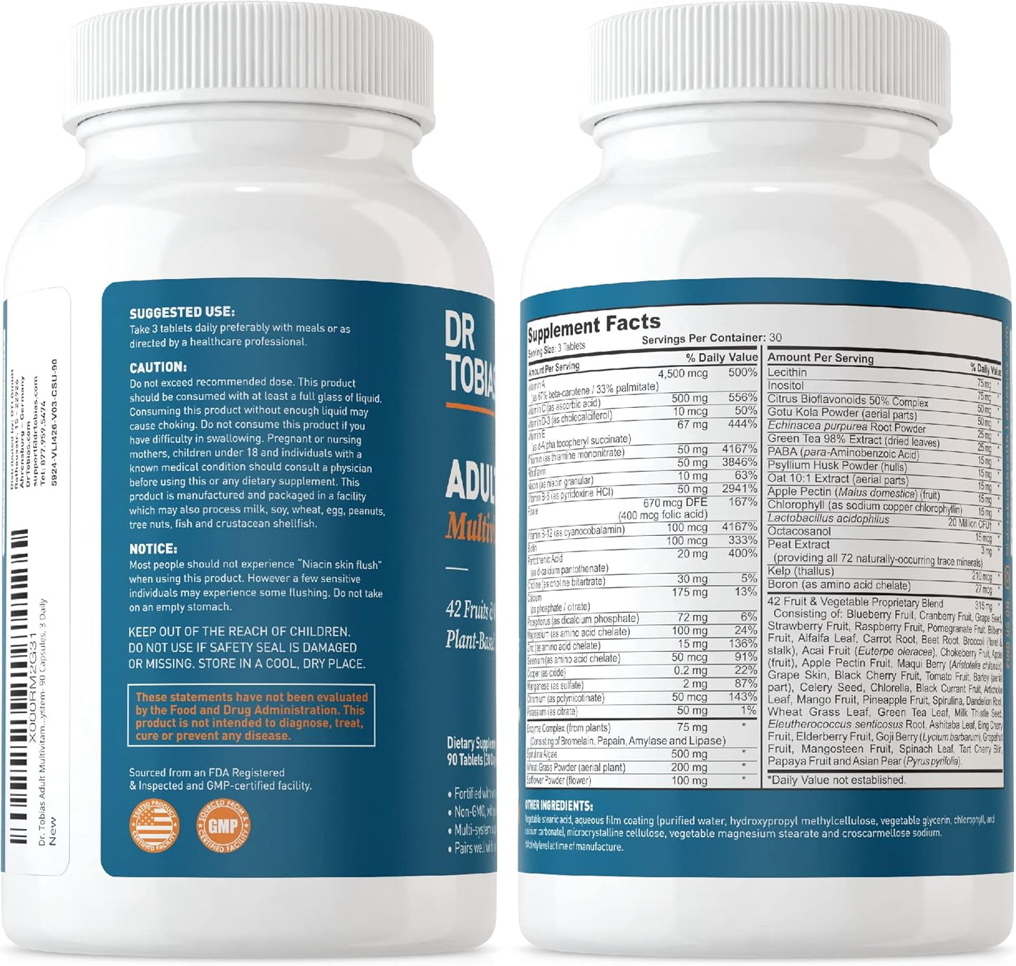 Dr. Tobias Adult Multivitamin with Oregano, Caprylic Acid, and Probiotics for Energy, Immune, and Intestinal Health