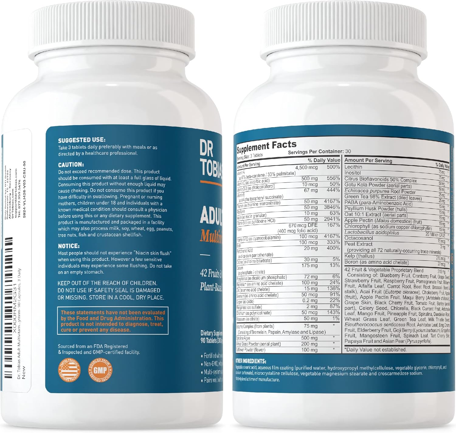 Dr. Tobias Adult Multivitamin with Oregano, Caprylic Acid, and Probiotics for Energy, Immune, and Intestinal Health