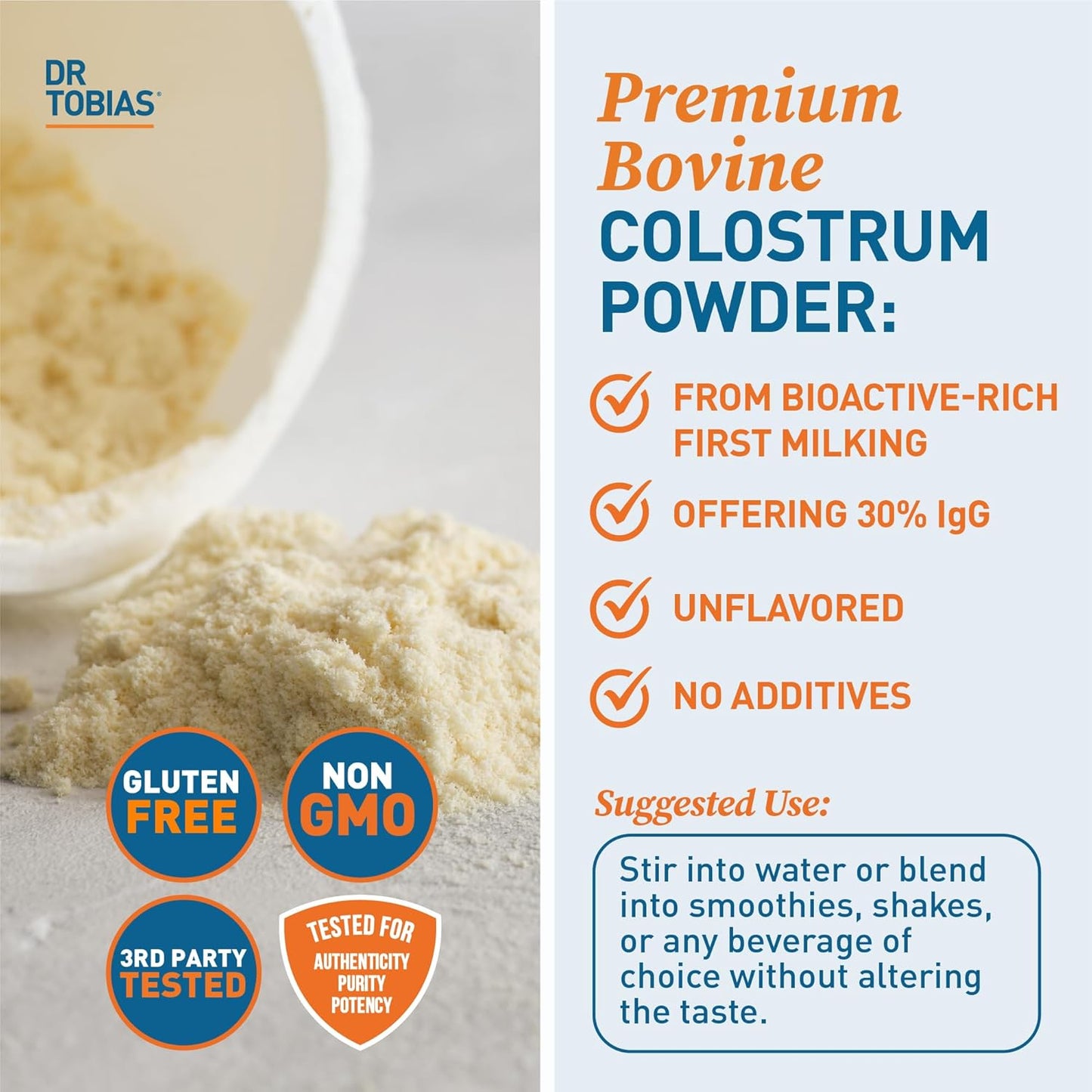 Dr. Tobias Joint Support Supplement with Colostrum Powder - Promotes Joint Mobility, Cartilage Health, and Immune Function - Non-GMO Formula
