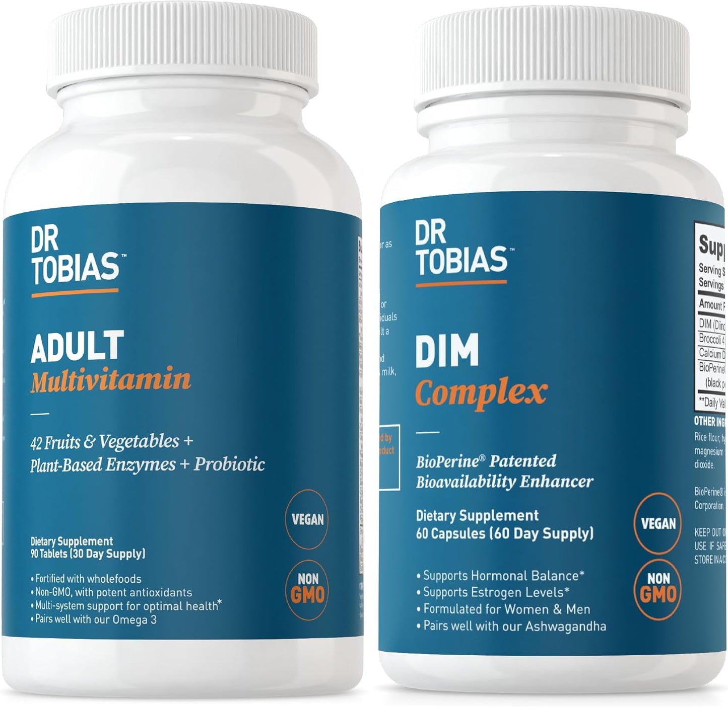 Dr. Tobias Multivitamin with DIM Complex for Energy, Immune Support, Hormone Balance - Men & Women, 42 Fruits & Vegetables, BioPerine, Broccoli Extract, Calcium - Non-GMO