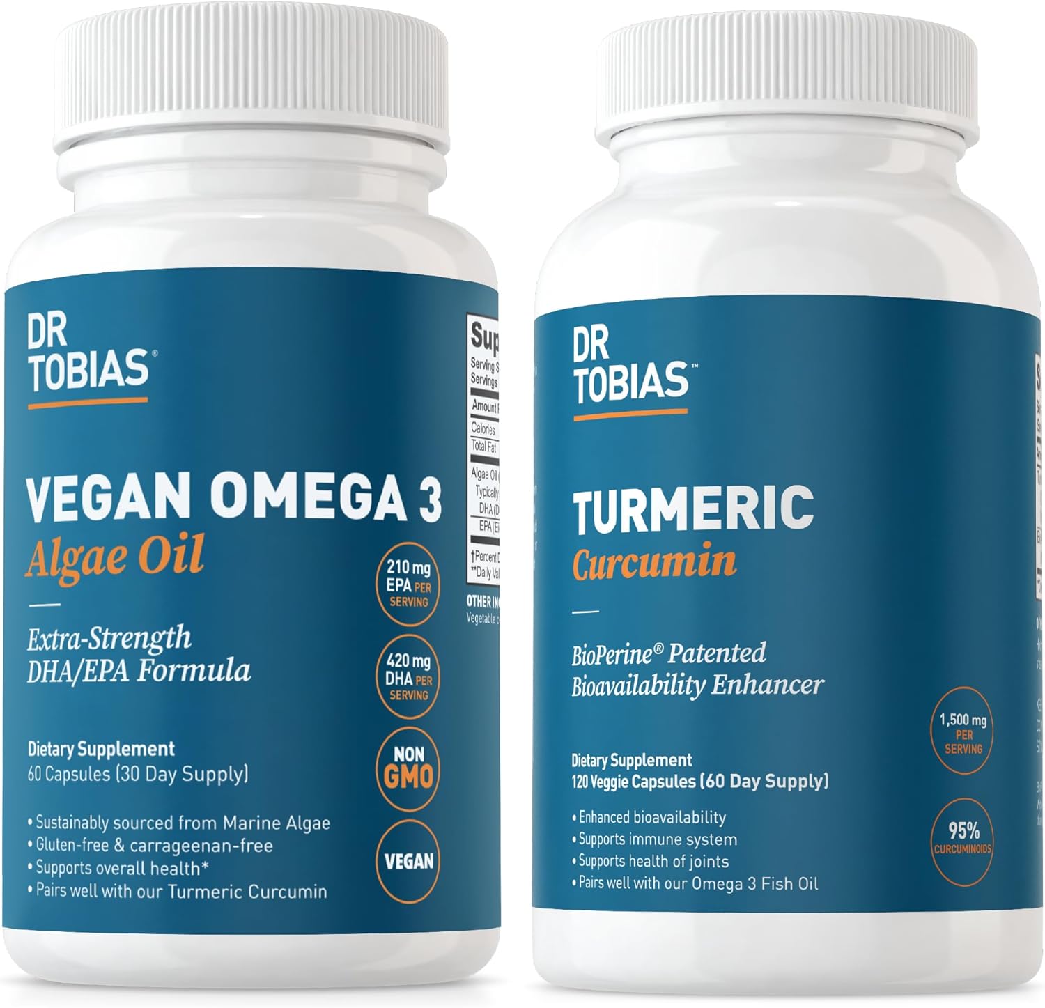 Dr. Tobias Omega-3 Algae Oil with Turmeric Curcumin for Joint Support, Brain Function, and Vitality - Non-GMO, Vegan Formula