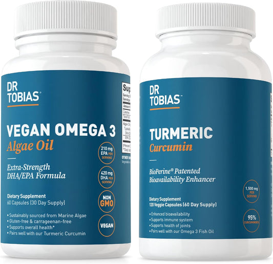 Dr. Tobias Omega-3 Algae Oil with Turmeric Curcumin for Joint Support, Brain Function, and Vitality - Non-GMO, Vegan Formula