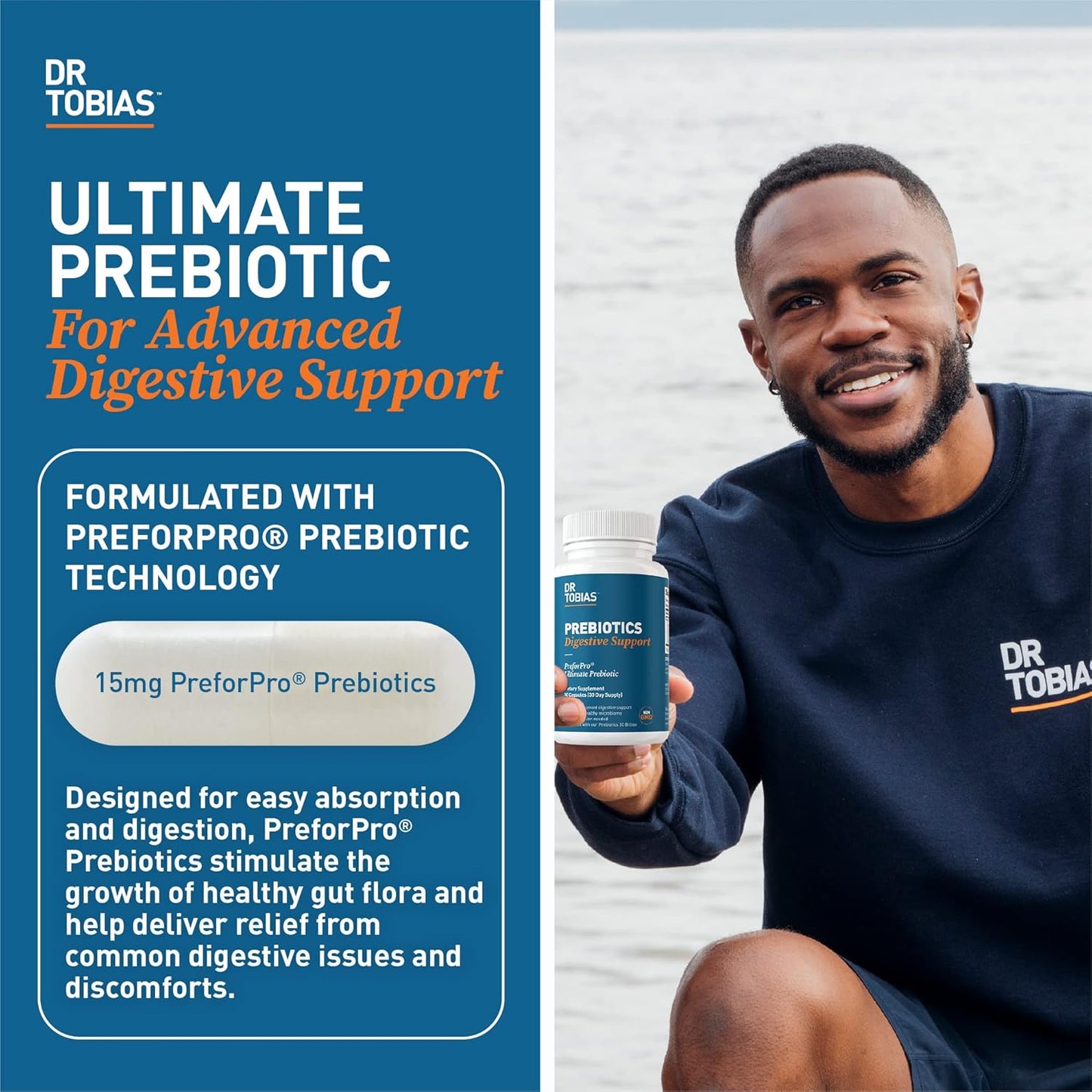 Dr. Tobias Prebiotic Supplements for Gut Health, Digestion Support, Vegan & Non-GMO, 30 Capsules