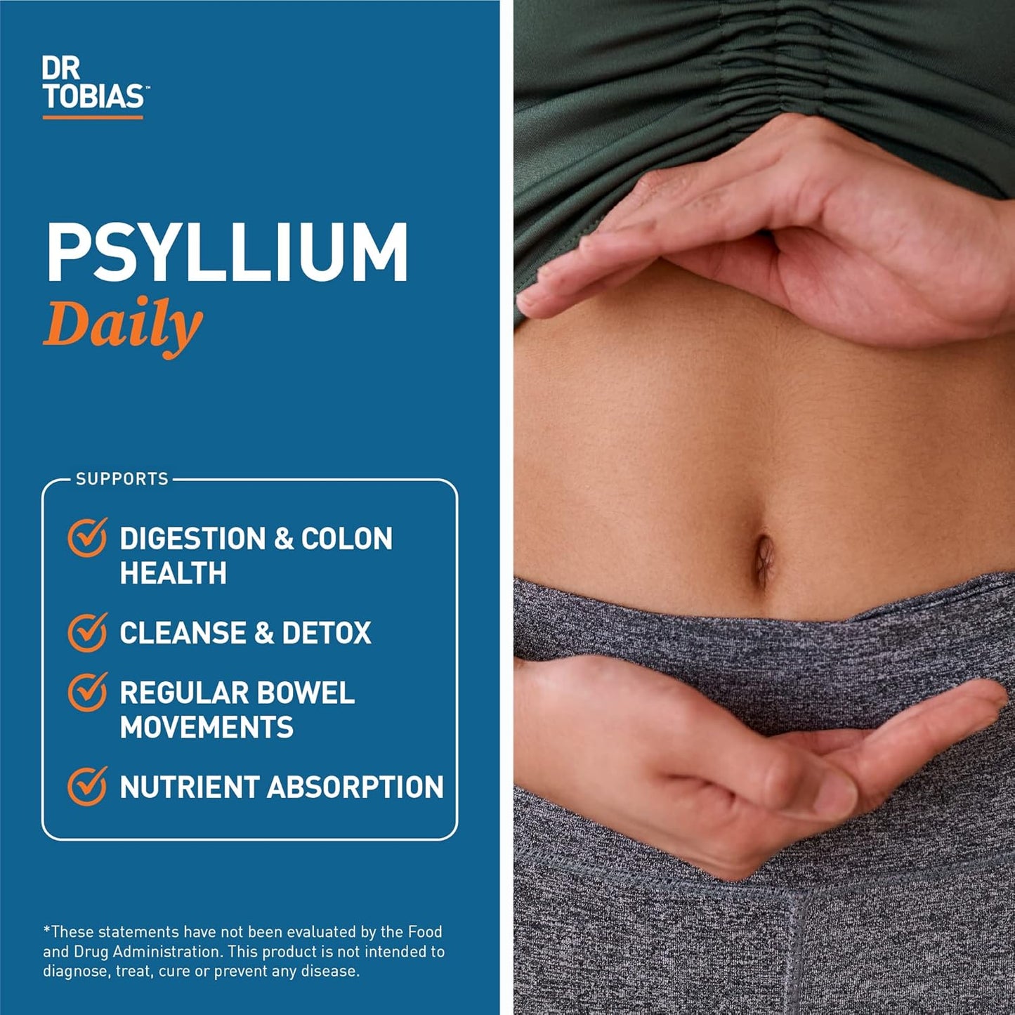 Dr. Tobias Psyllium Daily Fiber Supplement for Healthy Bowel Movement - 180 Capsules