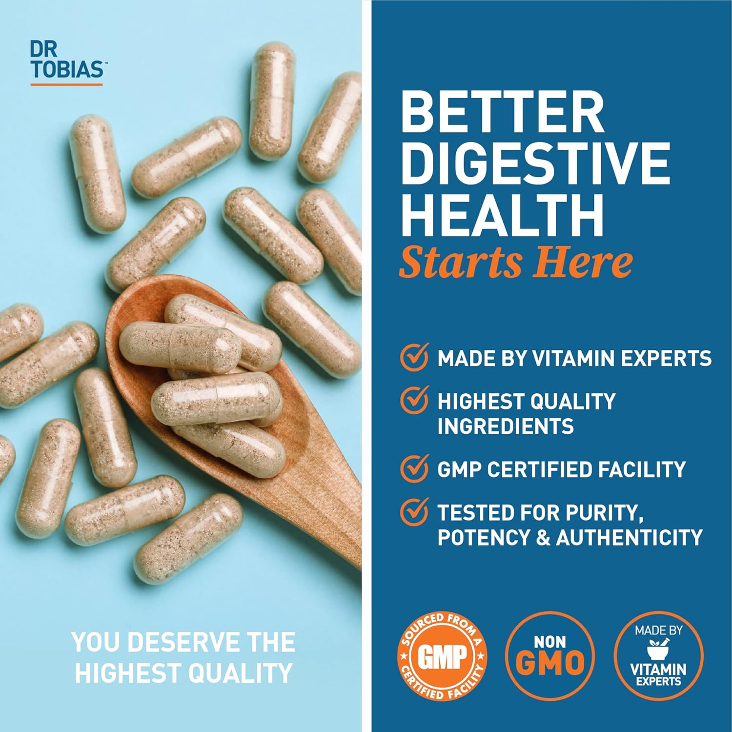 Dr. Tobias Psyllium Daily Fiber Supplement for Healthy Bowel Movement - 180 Capsules