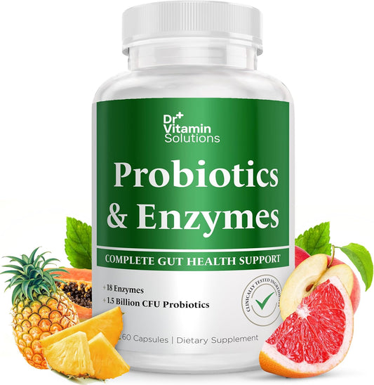 Dr. Vitamin Multi Enzymes with Pre and Probiotics for Digestive Health - 18 Enzymes & 1.5 Billion CFU Probiotics - Bloating Relief - 60 Capsules