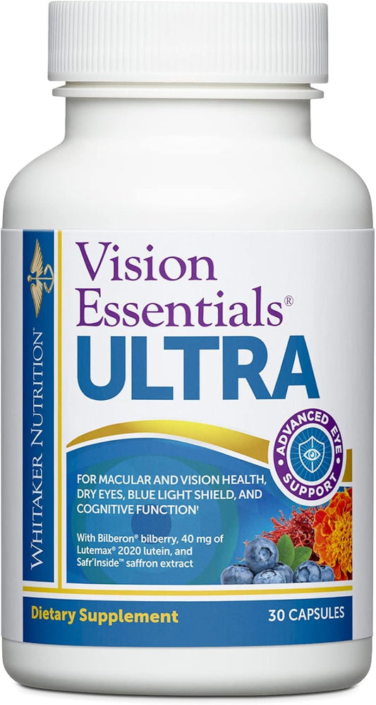 Dr. Whitaker's Vision Essentials Ultra: Complete Daily Support for Macula & Retina, Eye Strain, Ocular Pressure, Digital Fatigue & Mood