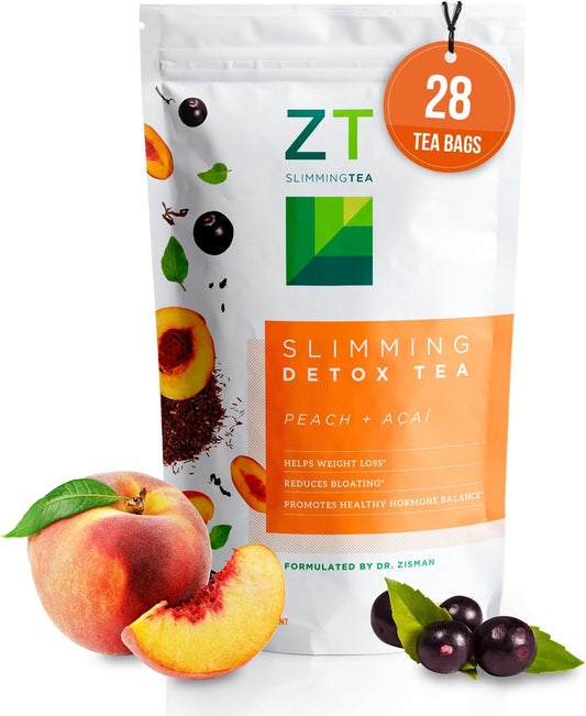 Dr. Zisman ZT Slimming Tea - Peach and Acai Blend with Ashwagandha and Rooibos - 28 Day Wellness Tea Bags