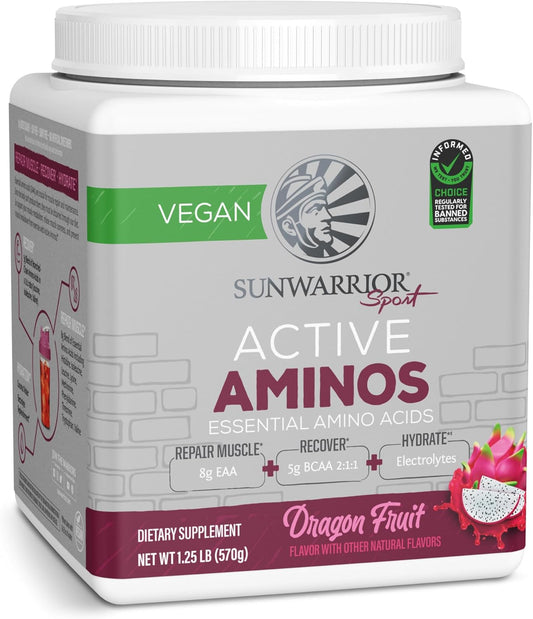 Dragon Fruit Flavored Sunwarrior Active Aminos: Essential Amino Acids Powder for Muscle Repair, Hydration, and Recovery with Energy Boost - 30 Servings