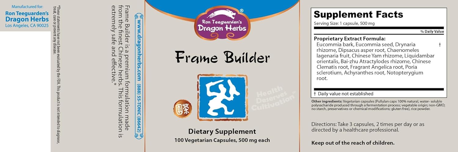Dragon Herbs Frame Builder Capsules - 100 Capsules, 500mg - Herbal Supplement for Strengthening Bones and Joints