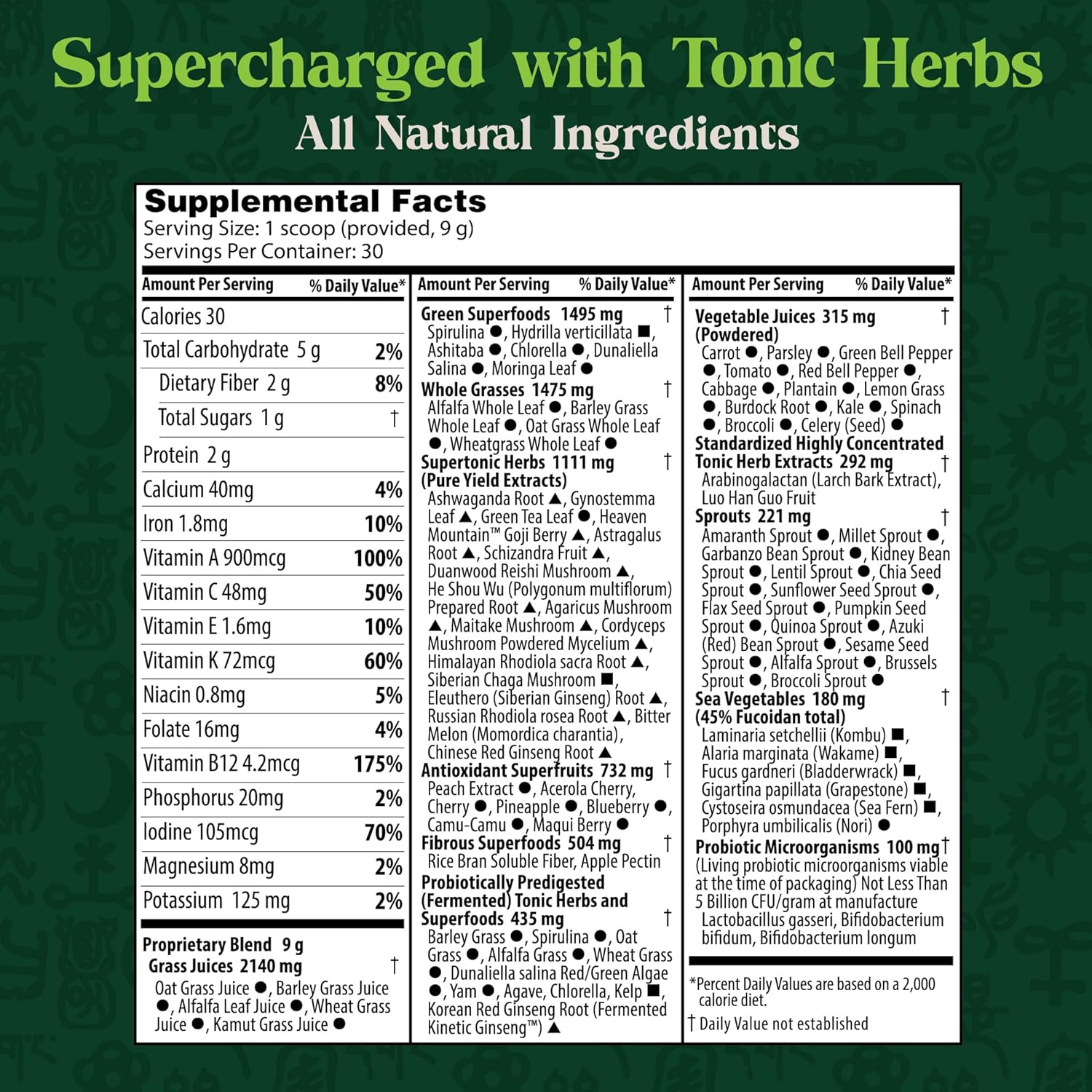 Dragon Herbs Tonic Alchemy Superfood Greens Powder - 91 Ingredients - Single Serve Packet