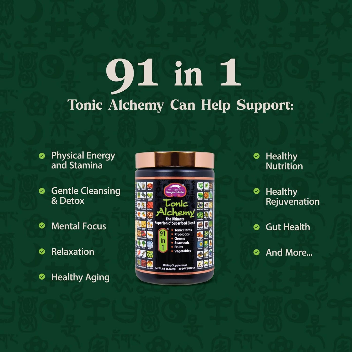 Dragon Herbs Tonic Alchemy Superfood Greens Powder - 91 Ingredients - Single Serve Packet