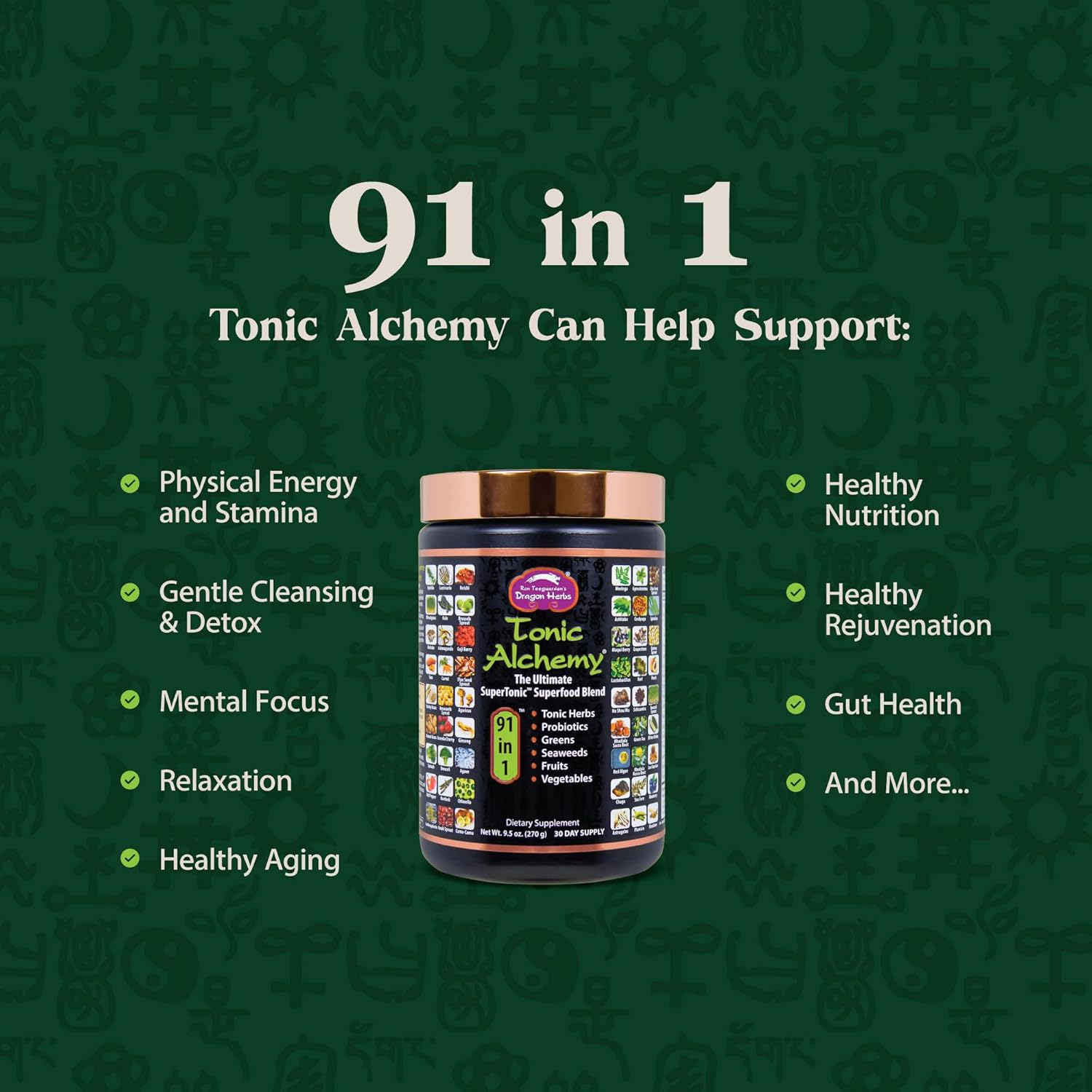 Dragon Herbs Tonic Alchemy Superfood Greens Powder - 91 Ingredients - Single Serve Packet