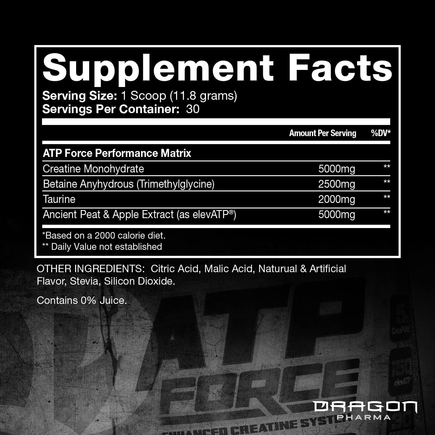 Dragon Pharma ATP Force Enhanced Creatine System - Stimulant-Free Formula for Lean Muscle Mass & Recovery - 5g CreaPure - Enhanced Blood Flow - Mango Coconut Flavor - 30 Servings