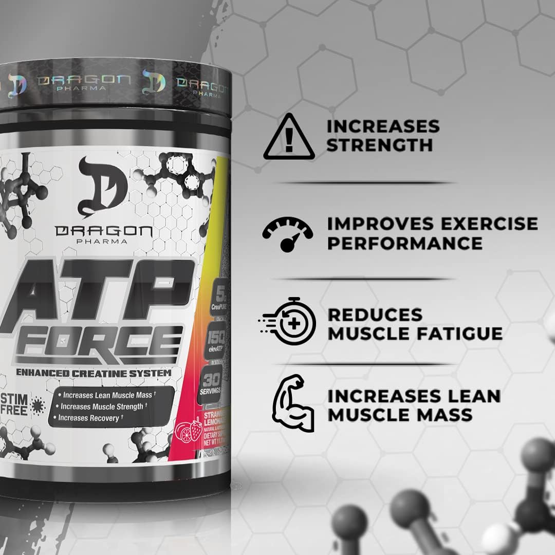 Dragon Pharma ATP Force Enhanced Creatine System - Stimulant-Free Formula for Lean Muscle Mass & Recovery - 5g CreaPure - Enhanced Blood Flow - Mango Coconut Flavor - 30 Servings