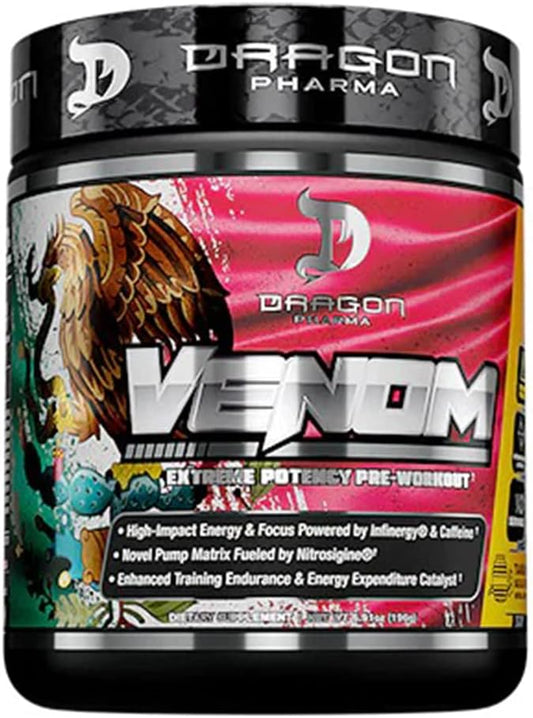 Dragon Pharma Venom Extreme Potency Pre-Workout for Laser Focus and Energy (40 Servings, Tamarindo Aqua Fresca)