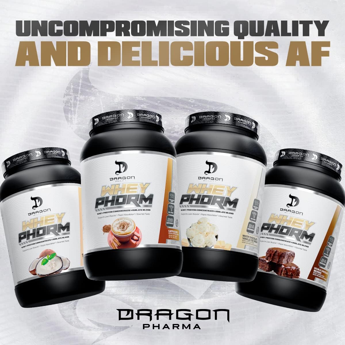 Dragon Pharma Whey Protein Blend - Fast Absorption, Gluten-Free, 100% Whey Protein, WheyPhorm, Maximize Recovery - White Chocolate Vanilla Ice Cream Flavor - 25g Protein (24 Servings)