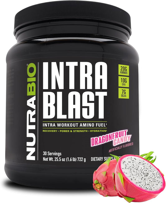 Dragonfruit Candy NutraBio Intra Blast BCAA EAA Electrolyte Hydration Powder for Amino Acid Supplement - Gluten Free, Non-GMO - 30 Servings