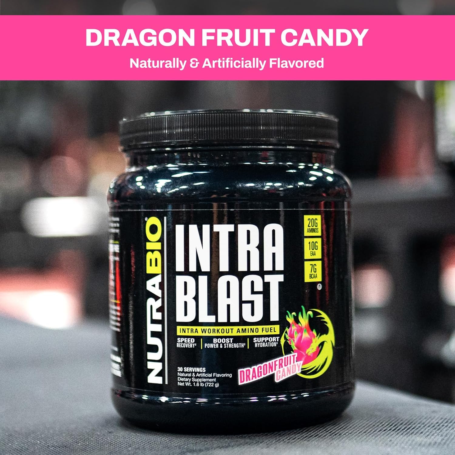 Dragonfruit Candy NutraBio Intra Blast BCAA EAA Electrolyte Hydration Powder for Amino Acid Supplement - Gluten Free, Non-GMO - 30 Servings