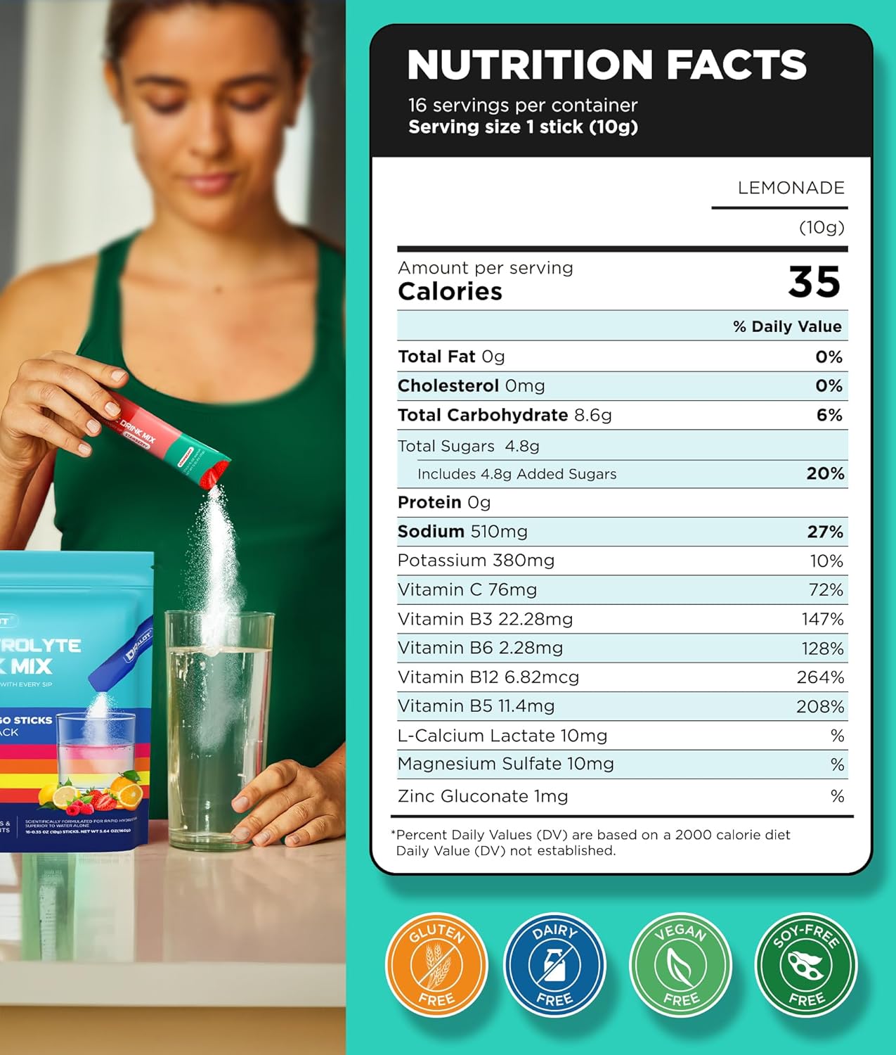 Dralot Electrolytes Powder Packets - Rapid Hydration & Recovery, Sugar-Free, Keto-Friendly, All-Natural, Vegan, Non-GMO - 16 Sticks Variety Pack