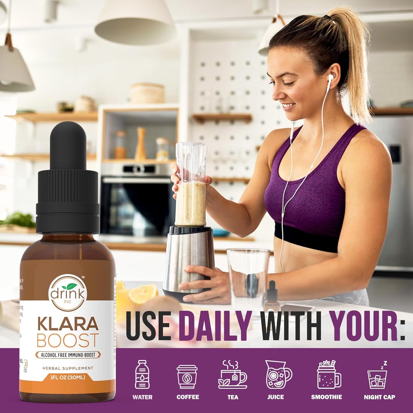Drink Inc. Klara Boost: 30ML Herbal Supplement for Daily Detox and Revitalization | High-Potency Immuno-Boost with Organic Ingredients