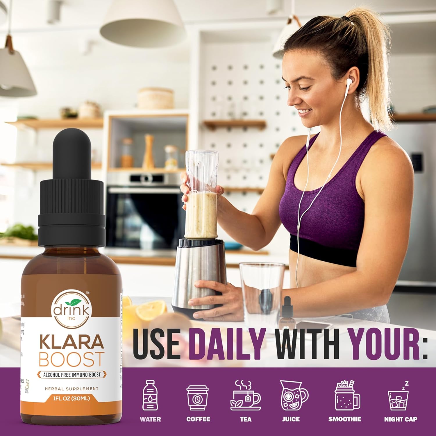 Drink Inc. Klara Boost: 30ML Herbal Supplement for Daily Detox and Revitalization | High-Potency Immuno-Boost with Organic Ingredients