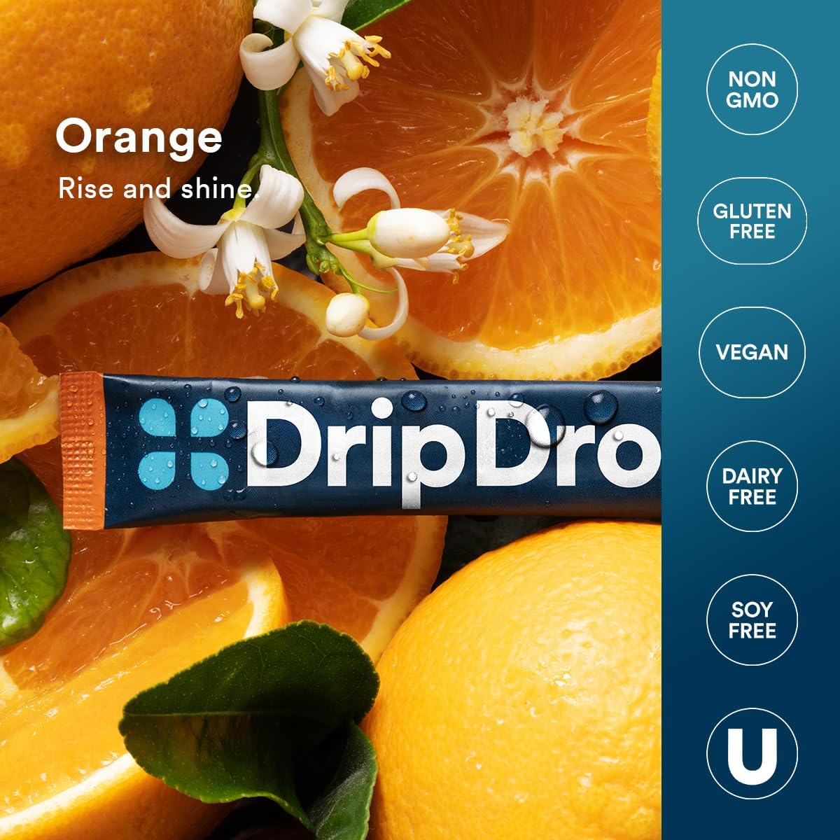 DripDrop Hydration Orange Electrolyte Drink Mix Powder Packets - 32 Single Serve Sticks | Non-GMO, Gluten Free, Vegan