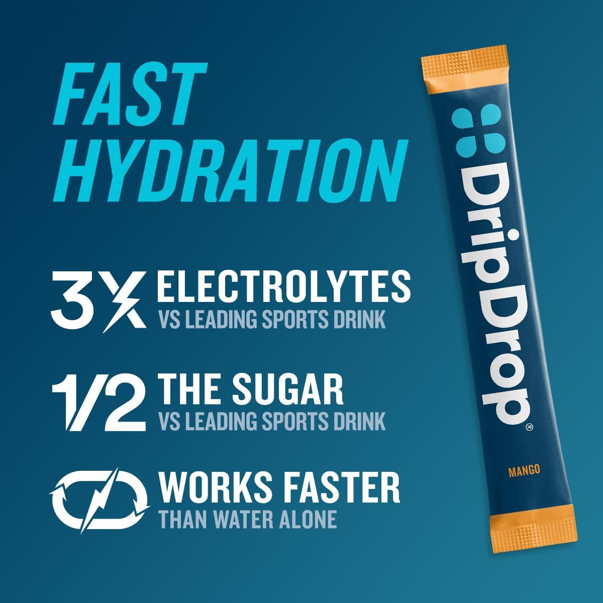 DripDrop Hydration Tropical Variety Pack - Electrolyte Drink Mix Packets - Mango, Açaí, Passion Fruit, Piña Colada - Non-GMO, Gluten Free, Vegan - 32 Sticks