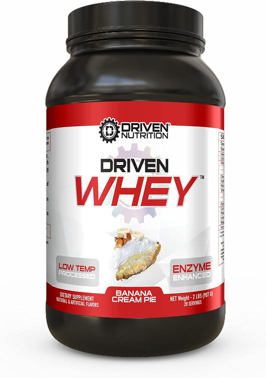Driven Nutrition Driven WHEY Grass Fed Whey Protein Powder 2lb - Banana Pie Flavor - 23g Protein for Muscle Recovery - BCAA and Digestive Enzymes Included