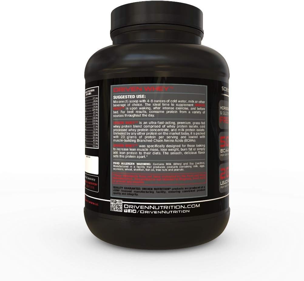 Driven Nutrition Grass Fed Whey Protein Powder - Delicious Cinnamon Roll Flavor - Enhance Muscle Recovery with 23g Protein, BCAA, & Digestive Enzymes - 5 lb