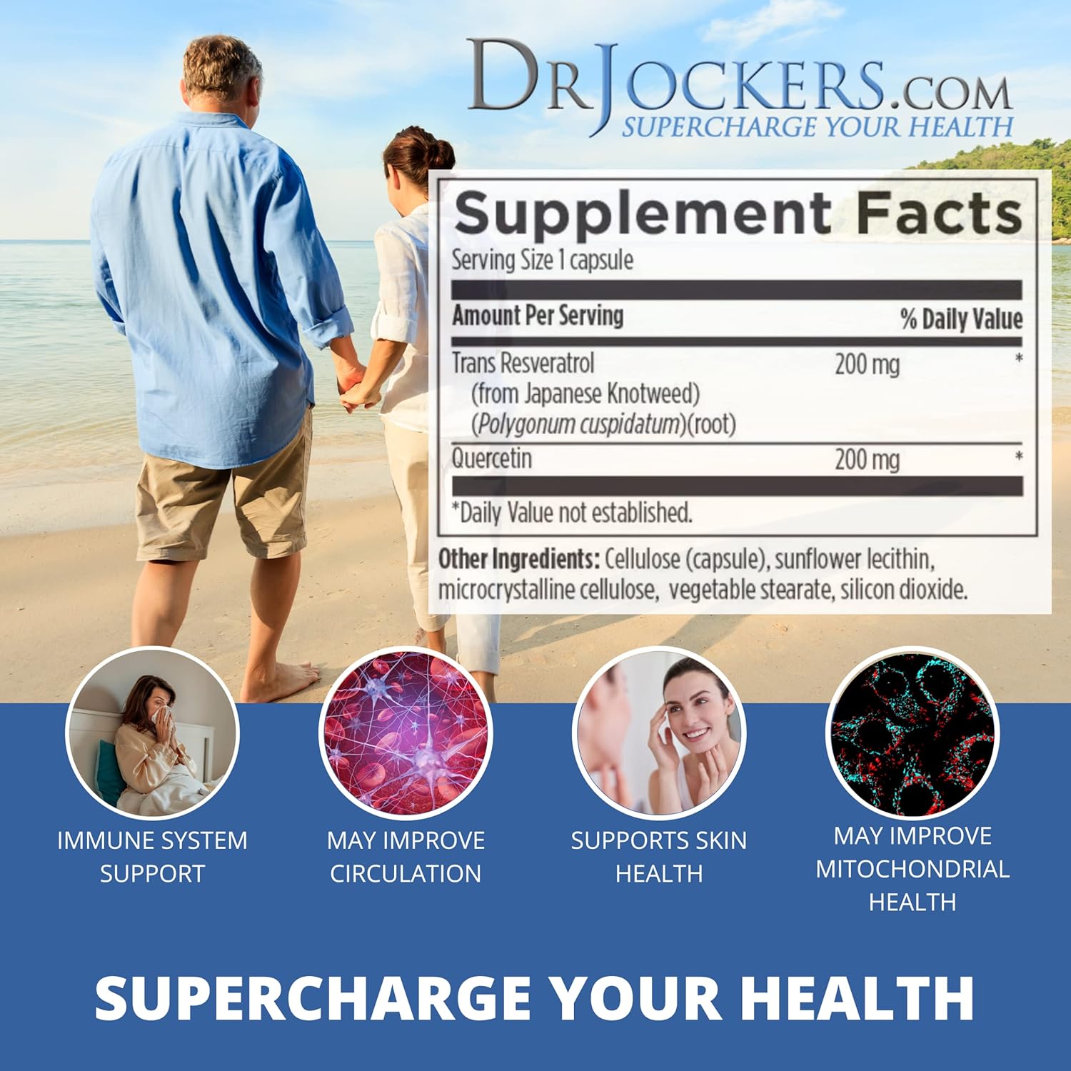 DrJockers.com Resveratrol Power with Immune Support and Anti-Aging Benefits - Skin Health Supplement with Trans Resveratrol - 200mg, 60 Capsules