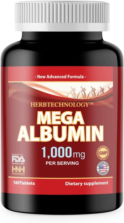 Dr.K&C Mega Albumin Protein 1000mg Tablets for Healthy Kidney & Liver Function, Overall Health Support, Energy Balance - 180 tabs